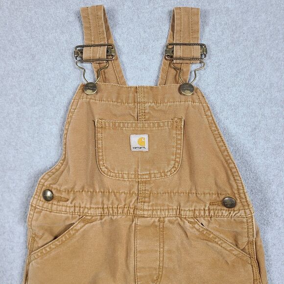 Carhartt Bibs Double Knee Overalls Toddler Size 2T Brown Canvas Flannel Lining - Picture 2 of 10